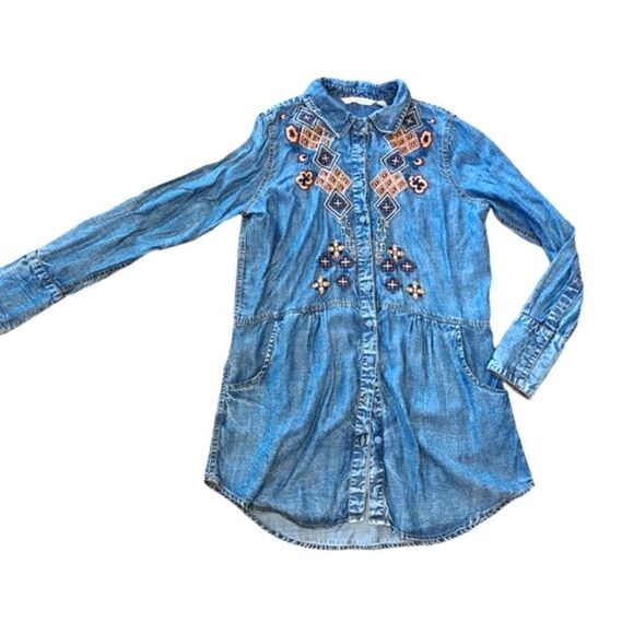 Soft Surroundings Alalic Embroidered Denim Button Front Tunic, Longsleeve | S - Picture 2 of 11